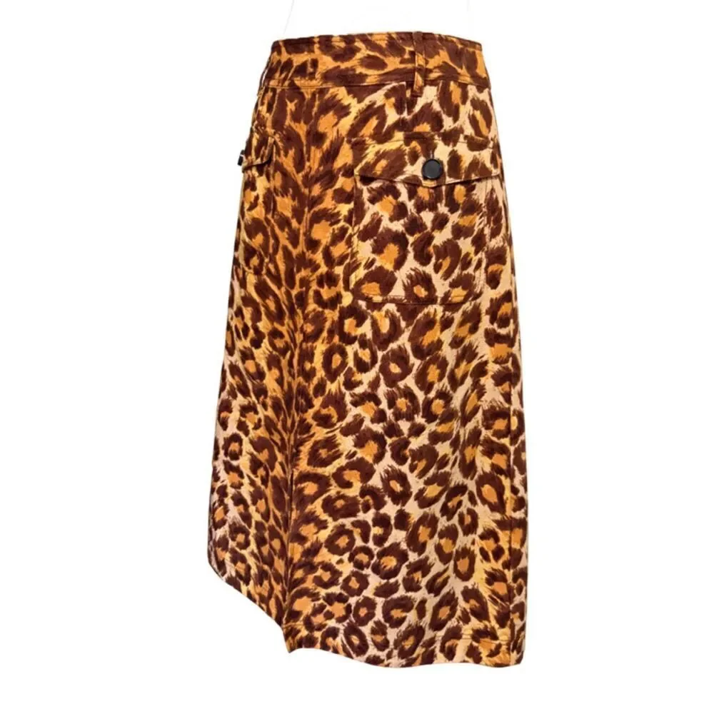 Kate Spade Panthera Brown and Orange Leopard Midi Skirt Size 8